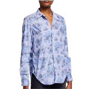 Frank & Eileen | Frank Floral Stripe Button Up Long Sleeve Cotton Shirt Blue XS